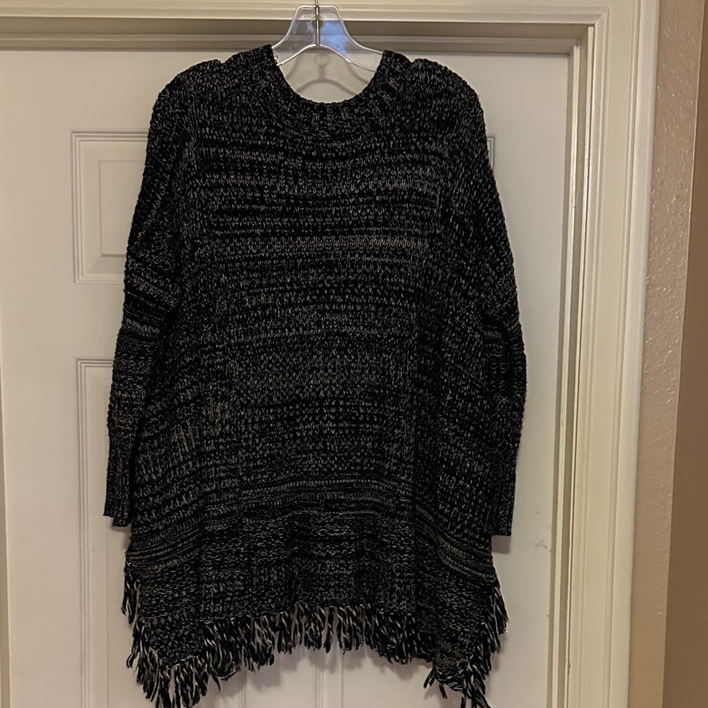 Central Park West Charcoal and Black Knit Poncho